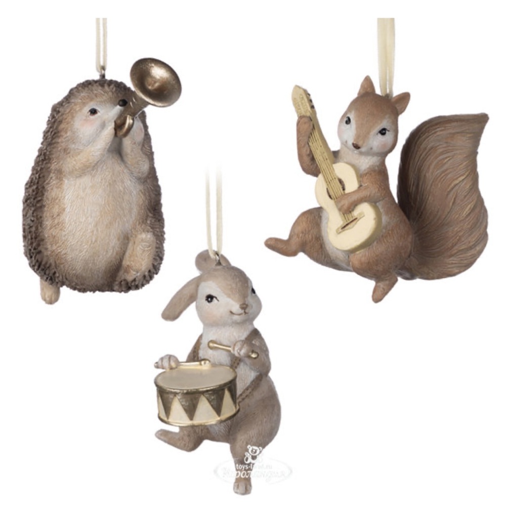 Rachel Ashwell Set Of 3 Musical Woodland Animals Ornaments, NIB - Picture 2 of 9